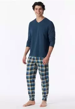 Schiesser Schlafanzug lang Bündchen deep blue - Casual Essentials (181922-860)