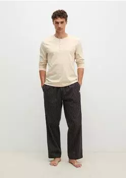 Marc O'Polo Pyjama (90542626) hellbeige/schwarz gestreift
