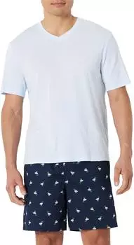 Amazon Essentials Baumwollpopeline Schlafanzug-Set Relaxed Fit (AEMN66791) enten/hellblau