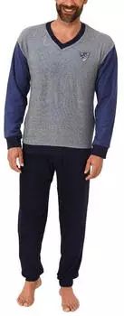 Normann Herren Langarm Frottee Pyjama mit Rundhals-Ausschnitt & Bündchen (291 101 13 575) blau