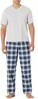 Amazon Essentials Cotton Stretch Poplin Pant and Cotton Jersey T-Shirt Pajama Set (AEMN66789_CountryPlaid/LightGreyHeather) hellgrau meliert/ländliches karo