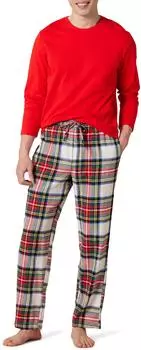 Amazon Essentials Flanellhose und langärmeliges T-Shirt Pyjama-Set (AEM20056F21) rot tartan plaid