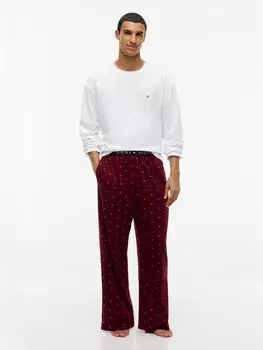 Tommy Hilfiger LS Jersey Logo PJ Set Print Pyjama (UM0UM04001) weiß/deep rouge flag aop