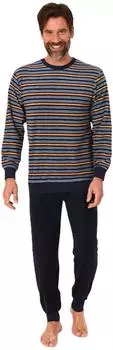 Normann Frottee Schlafanzug lang Streifenoptik mit Bündchen (226 101 13 812) braun