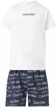 Calvin Klein Modal Pant Set Pyjama Set with Button Placket dunkelblau/wei&szlig;