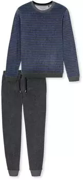 Schiesser Schlafanzug lang Frottee Bündchen Ringel faded denim - Casual Nightwear (183940-843)
