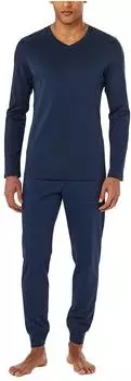 Schiesser Schlafanzug lang B&uuml;ndchen deep sea blue - Casual Essentials (181922-861)