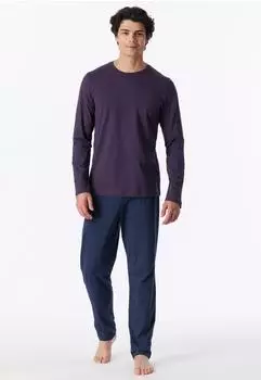 Schiesser Schlafanzug lang aubergine gemustert - Casual Essentials (180249-511)