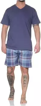Normann Herren-Shorty Single-Jersey Schlafanzug Karo Optik (126 105 90 227) blau