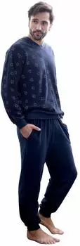 Normann Frottee Pyjama lang mit Bündchen (291 101 93 454) marine