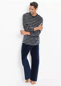 bonprix Pyjama Set aus Nicki-Material, lockere Passform (93357495) blau