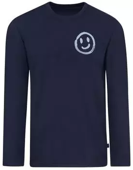 Trigema Schlafanzug Oberteil Langarm mit Smiley-Print (637593223) navy