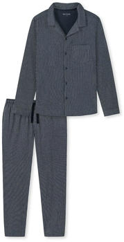 Schiesser Pyjama lang Webflanell Knopfleiste Pyjama Story (178034) blau/grau