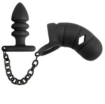 Black Velvets Cock Cage with Anal Plug