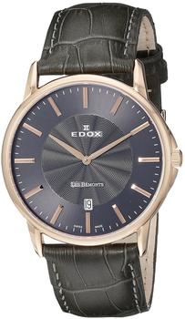 EDOX Unisex-Armbanduhr EDOX LES BÈMONTS SLIMM MOVEMENT Analog Quarz Leder 56001 37R NIR