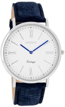 Oozoo Damen-Armbanduhr Ultra Slim Mineralglas Quarz Leder blau grau UOC7355