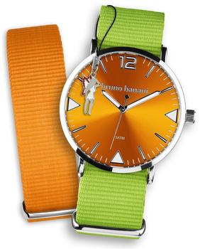 Bruno Banani Uhren Set Analog-Uhr Armband TextilNylon grün-orange UBRS62OR