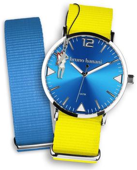 bruno banani Uhren Set Analog-Uhr Armband TextilNylon gelb-blau UBRS67BL