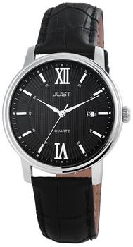Just Herrenuhr Analog Echtleder Armbanduhr Farbe Schwarz Silber - 48-S6665