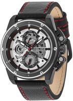 Police Herren Uhr Armbanduhr Leder Analog Splinter PL14688JSBS.04 - Rot/Grau/Schwarz