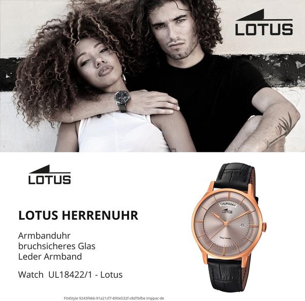  Lotus Watches Herren Datum klassisch Quarz Uhr mit Leder Armband 18422/1