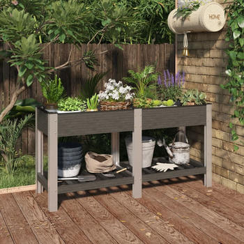 vidaXL Garten-Hochbeet mit Ablage Grau 150x50x75cm WPC (362571)