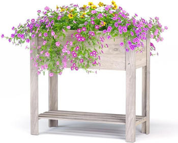 holz4home Hochbeet Kiefernholz mit Vlies- & Einlegefolie 37 x 78 x 80 cm grauwei&szlig;