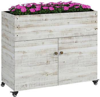 Outsunny Hochbeet Holz mit Schrankfach 110 x 50 x 95 cm weiß (845-991V00WT)