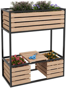 Outsunny Hochbeet Holz 2-stufig mit Innenvlies 83 x 39 x 100 cm hellbraun (845-989V00LR)