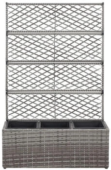 furnicato Hochbeet mit Rankgitter 3 Töpfe 83x30x130cm Poly Rattan Grau