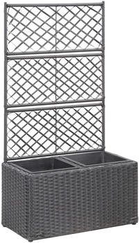 furnicato Hochbeet mit Rankgitter 2 Töpfe 58x30x107cm Poly Rattan Schwarz