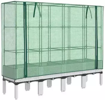 vidaXL Hochbeet mit Gew&auml;chshaus-Aufsatz Rattan-Optik 160x40x140 cm (4015849)