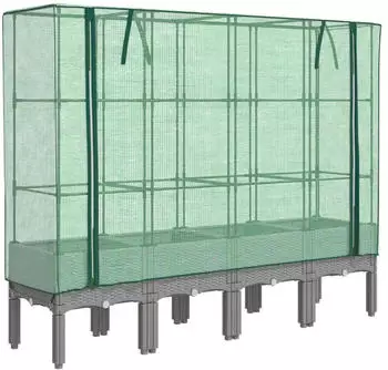 vidaXL Hochbeet mit Gew&auml;chshaus-Aufsatz Rattan-Optik 160x40x140 cm (4015863)