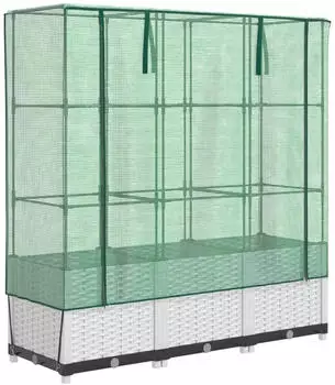 vidaXL Hochbeet mit Gew&auml;chshaus-Aufsatz Rattan-Optik 120x40x138 cm (4015843)