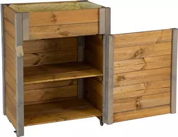 Dobar Hochbeet rollbarer Gartenschrank 60 x 39 x 80 cm Holz Braun