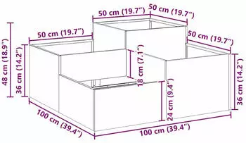 vidaXL Gartenblumentopf Schwarz 100 x 100 x 48 cm Stahl (865848)