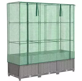 vidaXL Hochbeet mit Gew&auml;chshaus-Aufsatz Rattan-Optik 120x40x138 cm (4015857)