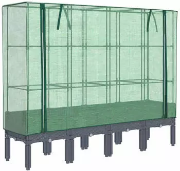 vidaXL Hochbeet mit Gew&auml;chshaus-Aufsatz Rattan-Optik 160x40x140 cm (4015835)