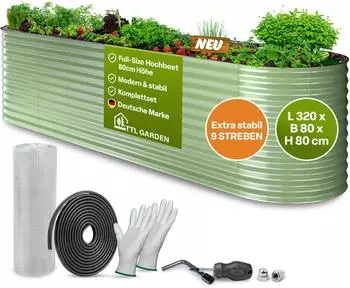 TTL Garden Hochbeet Nature XL 320x80x80cm Metall Salbei-Gr&uuml;n