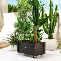 BLUMENKASTEN Hochbeet mit Rollen, f&uuml;r Garten, Terrasse und Balkon, Holz, Schwarz