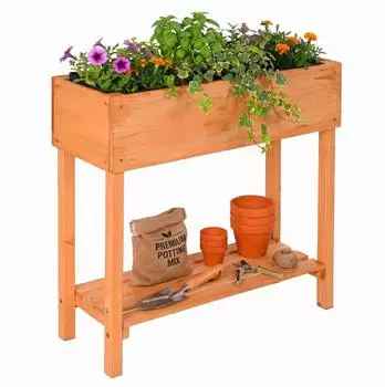 Relaxdays Hochbeet aus Holz mit Ablagefach 80 x 80 x 30 cm