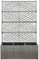 vidaXL Hochbeet mit Rankgitter 3 T&ouml;pfe 83&times;30&times;130cm Poly Rattan Grau