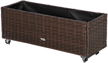 Outsunny Hochbeet Poly Rattan mit Rollen 94,5 x 31 x 36 cm braun
