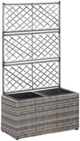 vidaXL Hochbeet mit Rankgitter 2 T&ouml;pfe 58&times;30&times;107cm Poly Rattan Grau