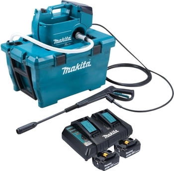 Makita Akku Hochdruckreiniger 36 V ( 2x 18 V ) 80 bar 380 l/h Brushless + 2x Akku 3,0 Ah + Doppelladegerät Makita Akku Hochdruckreiniger 36 V ( 2x 18 V ) 80 bar 380 l/h Brushless + 2x Akku 3,0 Ah + Doppelladegerät
