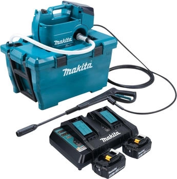 Makita Akku Hochdruckreiniger 36 V ( 2x 18 V ) 80 bar 380 l/h Brushless + 2x Akku 4,0 Ah + Doppelladegerät Makita Akku Hochdruckreiniger 36 V ( 2x 18 V ) 80 bar 380 l/h Brushless + 2x Akku 4,0 Ah + Doppelladegerät