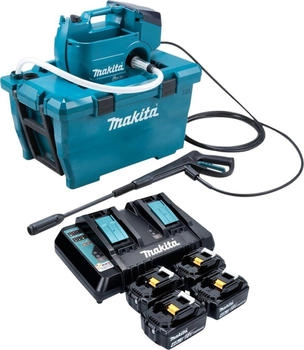 Makita Akku Hochdruckreiniger 36 V ( 2x 18 V ) 80 bar 380 l/h Brushless + 4x Akku 4,0 Ah + Doppelladegerät Makita Akku Hochdruckreiniger 36 V ( 2x 18 V ) 80 bar 380 l/h Brushless + 4x Akku 4,0 Ah + Doppelladegerät