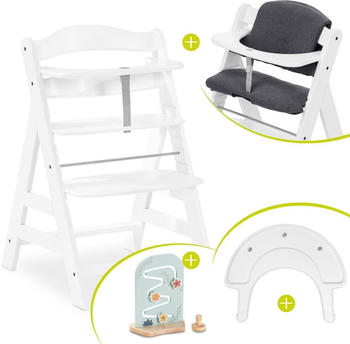 Hauck Alpha+ Sparset (4-tlg.) mit Sitzkissen + Play Tray Basis + Play Planting S white/grey/white