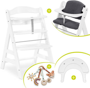 Hauck Alpha+ Sparset (4-tlg.) mit Sitzkissen + Play Tray Basis + Play Catching S white/grey/white