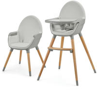 Kinderkraft Hochstuhl Fini 2, Grau, Holz, Kunststoff, Leder, Buche, 55x96x58.5 cm,